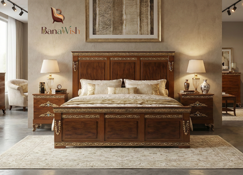 Royal Antique Bedroom Set (King Size Bed, Side Tables & Dressing Table)