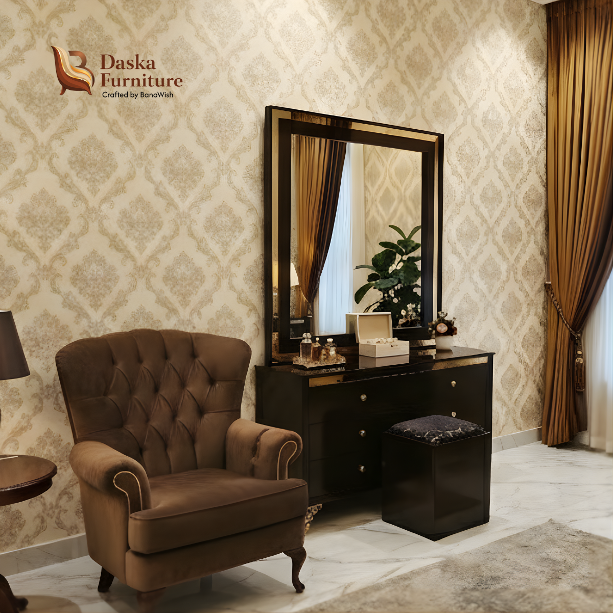 Elegant Espresso & Charcoal King Size Bedroom Set | Modern Bed, Side Tables & Dressing Table - Image 2